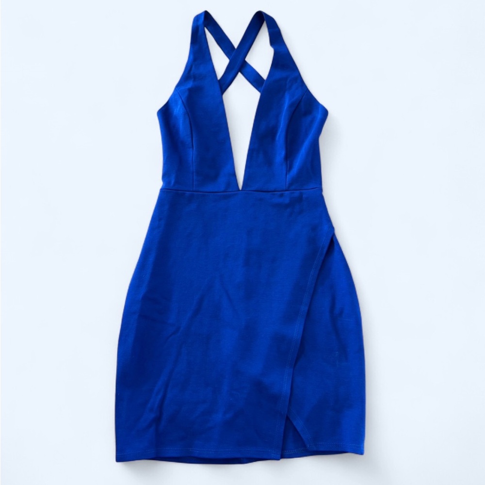 Blue Blush Cobalt Blue Plunge Wrap Dress